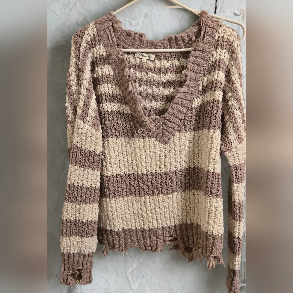 Cozy Striped V-Neck Sweater - Picture 1 of 4